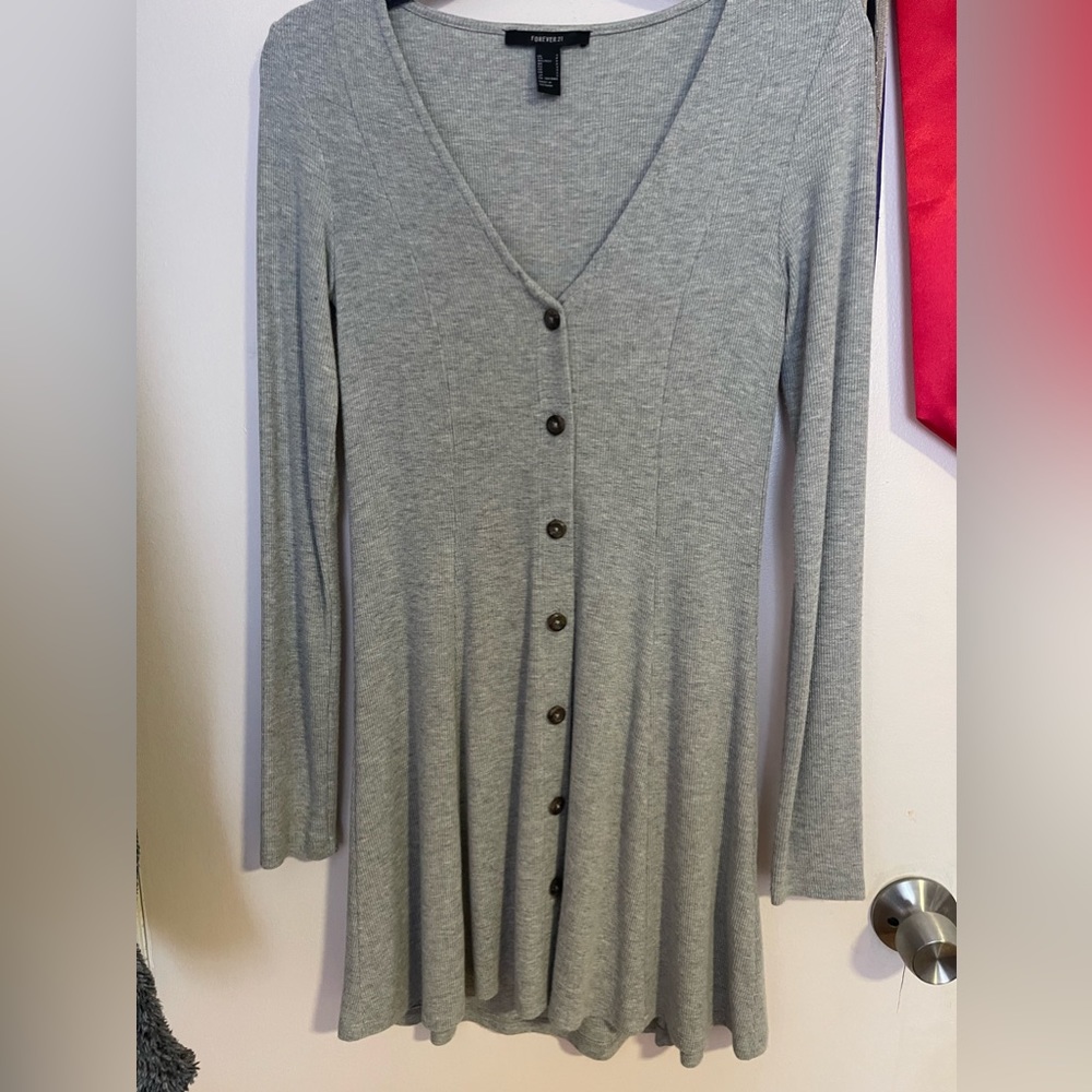 Gray Sweater Button Down Dress